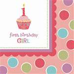 1ST BIRTHDAY CUPCAKE GIRL BEVERAGE NAPKINS