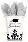 BLACK AND WHITE GRAD 9 OUNCE CUPS