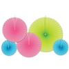 Cerise , Lime Green and Turquoise Accordion Paper Fans