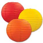 Yellow Orange and Red Paper Lanterns 3 Pack 9.5 Inches