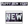 HAPPY NEW YEAR 9' FRINGE BLACK/WHITE BANNER