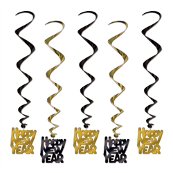 Black and Gold "Happy New Year" Party Swirls