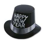 BLACK HI-HAT WITH SILVER GLITTER HAPPY NEW YEAR