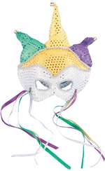 PURPLE  GREEN  AND GOLD JESTER HEADBAND HALF MASK