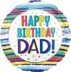 Happy Birthday Dad Painted Stripes 17" Foil Mylar Balloon