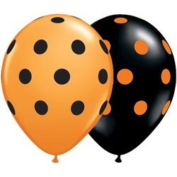 Big Polka Dots Orange and Black Latex Balloons (11 in)