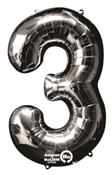 Silver "3" Shaped Mylar Balloon 