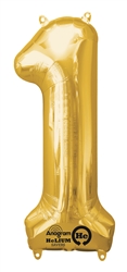 Gold "1" Shaped Mylar Balloon