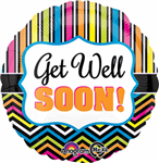 Get Well Soon Stripe and Chevron Mylar Balloon