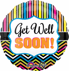 Get Well Soon Stripe and Chevron Mylar Balloon