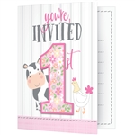 Farmhouse 1st Birthday Girl Invitations