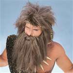 BROWN PREHISTORIC BEARD AND WIG SET