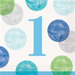 Blue Dots First Birthday Beverage Napkins