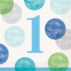 Blue Dots First Birthday Beverage Napkins