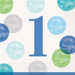 Blue Dots First Birthday Luncheon Napkins