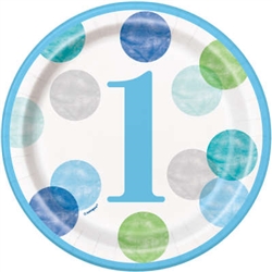 Blue Dots First Birthday 7 Inch Plates