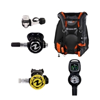 Aqua Lung's "Travel Package": PRO HD Compact BCD, Helix Compact Pro Regulator, Helix Compact Pro Octopus, i330R 2 Gauge Console