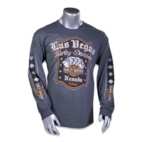 Grey Longsleeved Las Vegas Harley-Davidson Playing Cards  Shirt