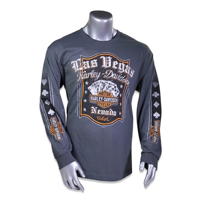 Grey Longsleeved Las Vegas Harley-Davidson Playing Cards  Shirt