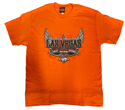 Men's Cotton Orange Spades Harley Davidson Las Vegas T-Shirt