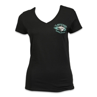 Black Cotton Ladies V-Neck Las Vegas Harley t-Shirt w &  Winged Logo