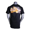 men's black Las Vegas Harley-Davidson shortsleeved tshirt with bright orange sunset behind Welcome sign & bike silhouette