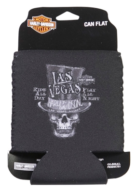 Black Las Vegas Harley Coozie - Skull Wearing Top Hat