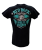 Women's Red Rock Harley V-Neck Tshirt - Teal  &  Silver Bar  &  Shield