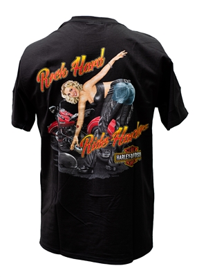 Men's Black Rock Hard Ride Harder Pinup Red Rock Harley Shirt