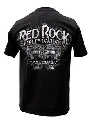 Men's Black Red Rock Harley Shirt - 3 Skulls  &  Chrome Cross