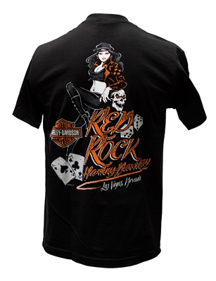 Men's Red Rock Harley Leather Biker Pinup Tshirt - Black