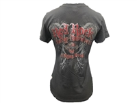 Ladies Distressed Wings  &  Letters Red Rock Harley V-Neck - Grey