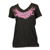 Ladies Black Red Rock Harley V-Neck - Neon Pink Flames