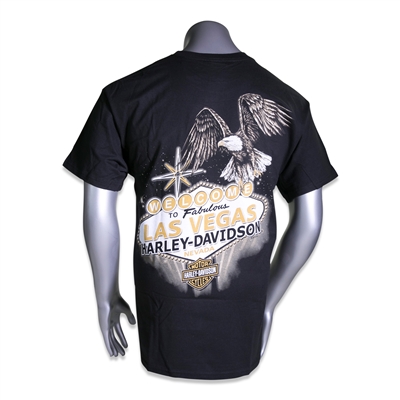 Black Men's Harley Tshirt - Welcome to Las Vegas Sign  &  Eagle