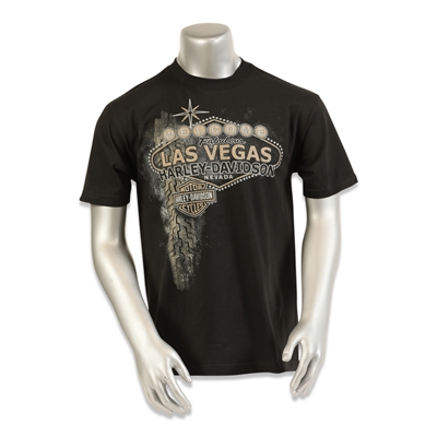 Men's Black Las Vegas Harley T-Shirt w &  Welcome Sign  &  Tread