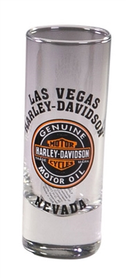 Las Vegas H-D Custom Tall Shotglass with Genuine Motoroil Emblem