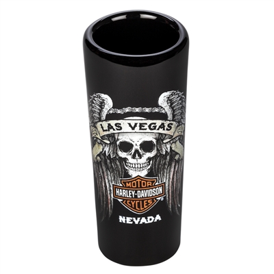 Tall Black Winged Skull Harley-Davidson Las Vegas Shot Glass