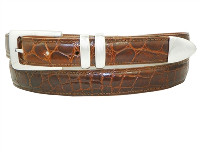 Alligator Belt with 1 " Sterling Silver Manhattan Buckle Set