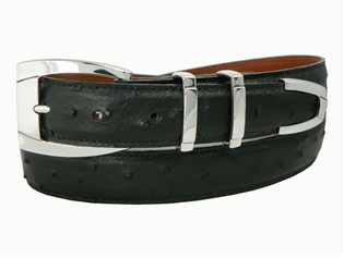 Ostrich Belt with 1 3/16" Sterling Silver Sierra Vista Buckle Set