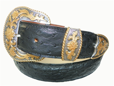 Ostrich Belt 1 1/2" with Santa Barbara Buckle Set