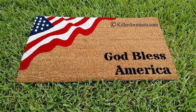 God Bless America Patriotic Flag Custom Handpainted Welcome Doormat By Killer Doormats