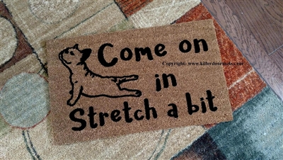 Come On In Stretch a Bit French Bulldog Yoga Custom Handpainted Cute Doormat by Killer Doormats