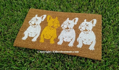 Plenty of Frenchies Row of French Bulldogs Custom Handpainted Cute Doormat by Killer Doormats