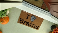 I Love Brains Custom Handpainted Funny Geek Welcome Doormat by Killer Doormats