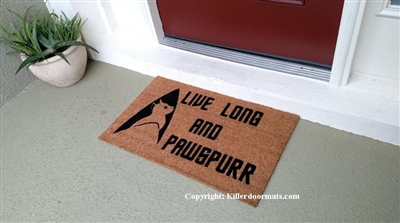 Live Long and Pawspurr Funny Fandom Custom Handpainted Welcome Doormat by Killer Doormats