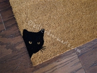 Peeking Black Cat Custom Cute Hand Painted Welcome Mat by Killer Doormats