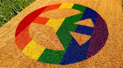 Rainbow Peace Sign Custom Handpainted Doormat by Killer Doormats