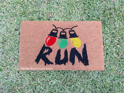 Stranger Fandom Run Christmas Lights Message Custom Hand Painted Welcome Door Mat by Killer Doormats