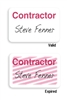 Manual Expiring TIMEbadge Frontpart "CONTRACTOR" One-day Expiration.  Pkg of 1,000.