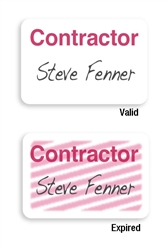 Manual Expiring TIMEbadge Frontpart "CONTRACTOR" One-day Expiration.  Pkg of 1,000.